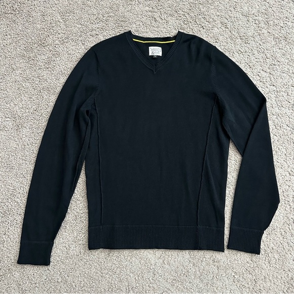 Threads & Heirs Sweater Mens Size S Knit V Neck Black - Picture 1 of 12